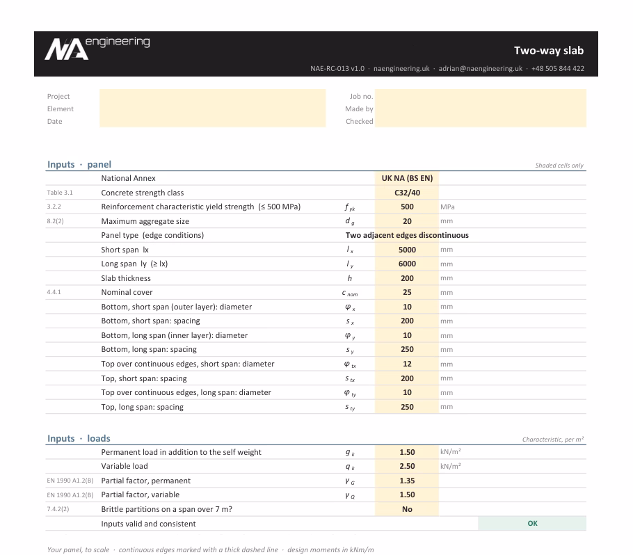 Two-way slab spreadsheet preview