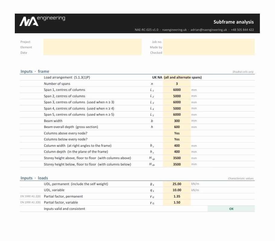 Subframe analysis spreadsheet preview