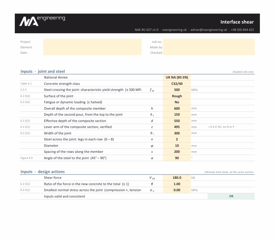 Interface shear spreadsheet preview