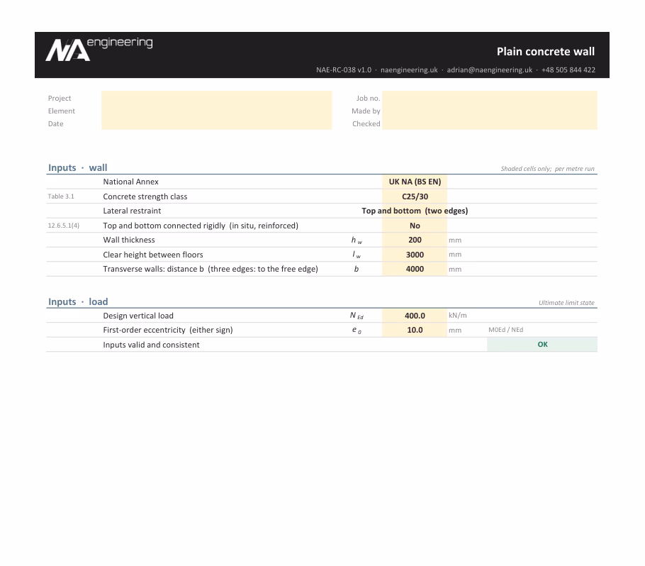 Plain concrete wall spreadsheet preview
