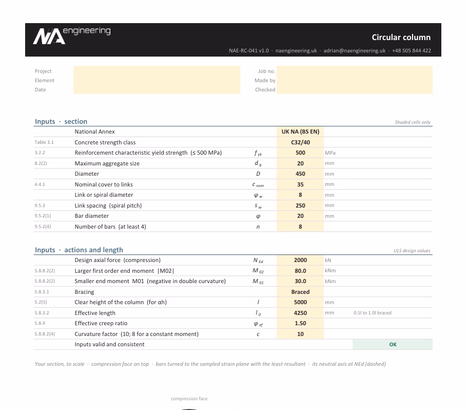 Circular column spreadsheet preview